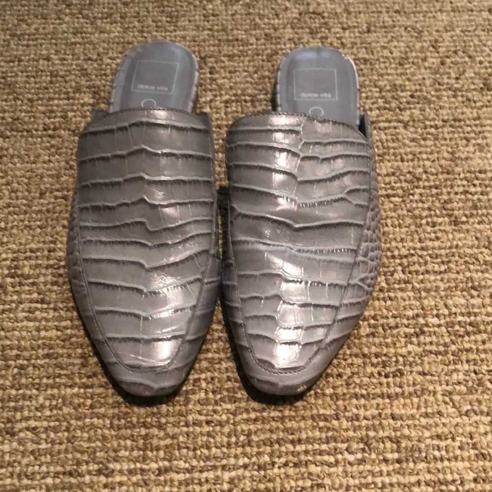 Clear Dolce Vita - Grey Blue Alligator Slides